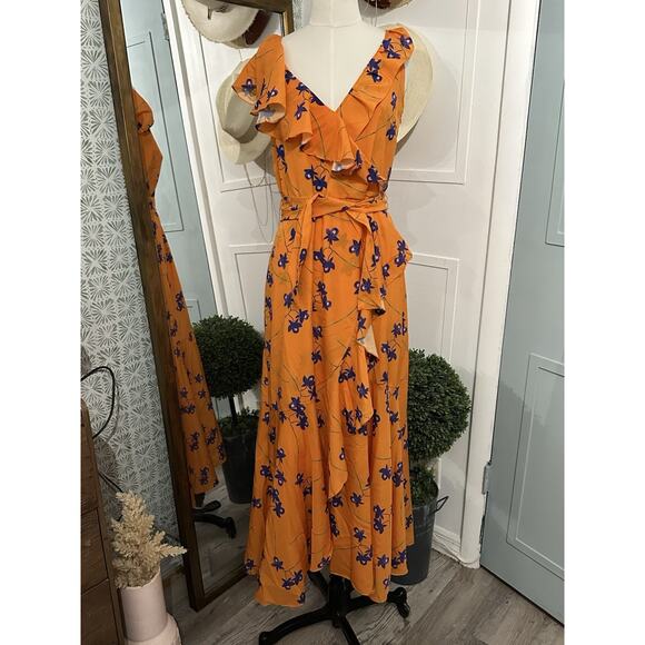 BORGO DE NOR Orange Isadora Ruffled Dress UK Size 12 US 8 - Picture 10 of 13